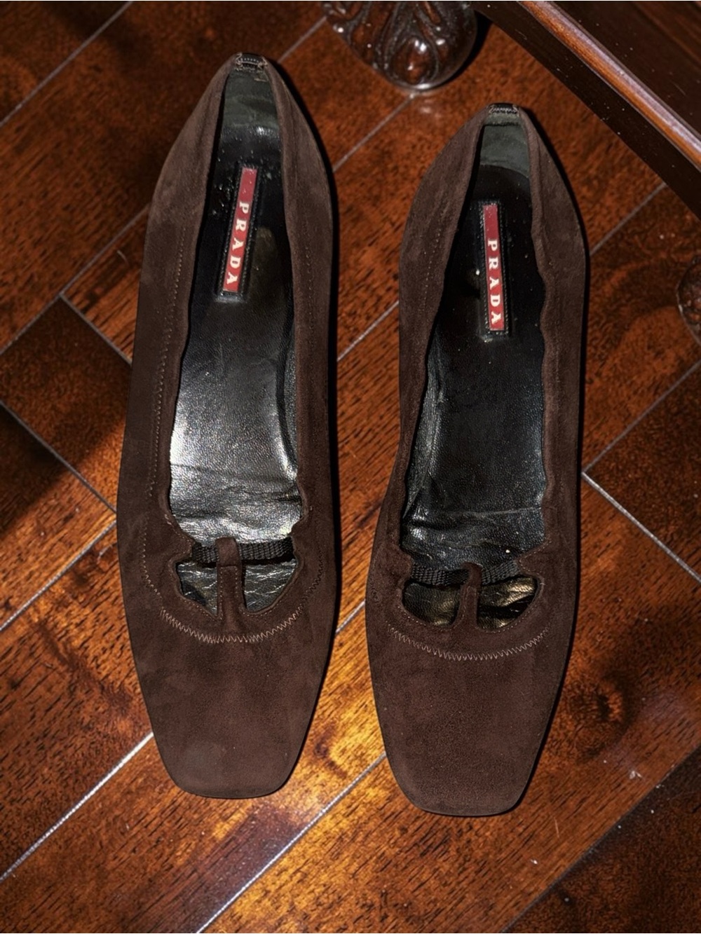 Archival Vintage PRADA Brown Suede Square Toe Ballet Flats 39